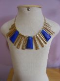Maxi-Colar Geométrico Dourado com Azul Royal